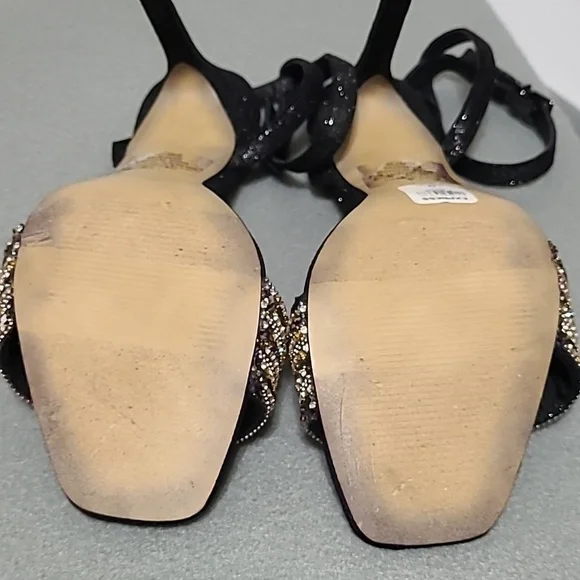 EXPRESS Women's Black Rhinestone Strappy 4 inch Open Toe Heels - Size 7.5 - Picture 12 of 12